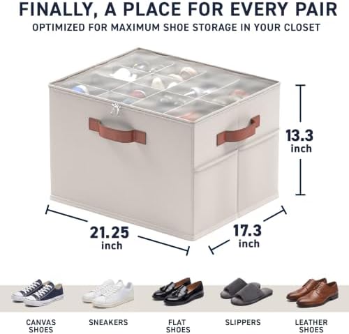 Ornavo Home Large Shoe Storage Organizer Bins 2 Pack, Foldable Linen - Image 2