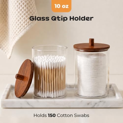 4 Pack Glass Qtip Holder with Acacia Wood Lids, 10 oz Apothecary Jars - Image 4
