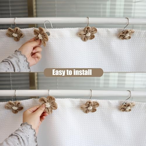 Flower Decorative Shower Curtain Hooks, Stylish Fabric Flower Shower Curtain - Image 4