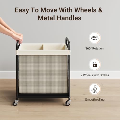 ELYKEN Laundry Hamper 2 Section, 100L Rolling Laundry Sorter - Image 5