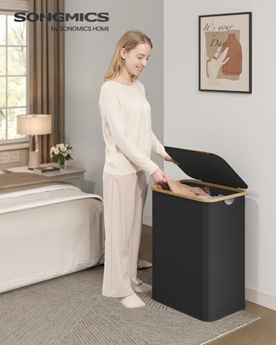 SONGMICS Laundry Hamper with Lid, 140L Laundry Basket, Bamboo Frame - Image 2