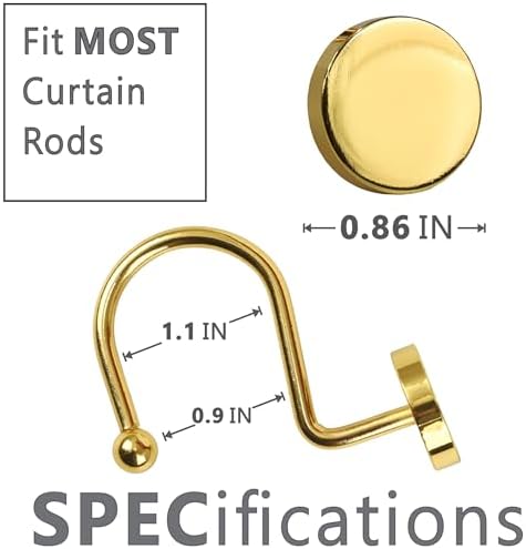 Brass Gold Shower Curtain Hooks: Rust Proof Metal Curtain Rings - Image 5
