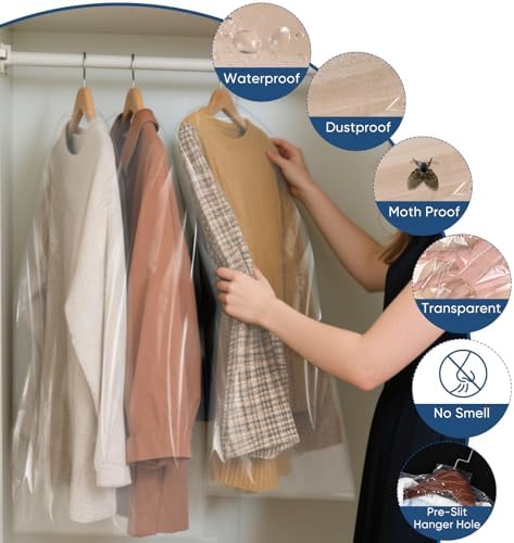 50 Pack 23.6"x40" Garment Bags for Hanging Clothes, Thick Clear Plastic Dry - Image 4