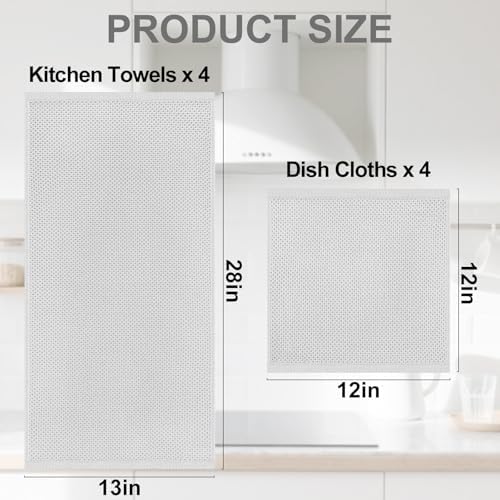 Homaxy 8 Pack 100% Cotton Kitchen Towels and Dishcloths Set, Light Gray - Image 4
