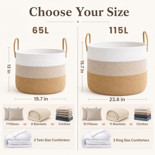 JMvicyroam 65L Extra Large Machine Washable Cotton Rope Blanket Basket - Image 4