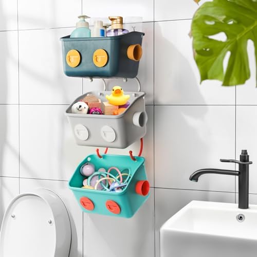 Noamus 6 Pack Bath Toy Storage Organizer Basket, 3 Layers Wall Mounted Hanging - Image 6