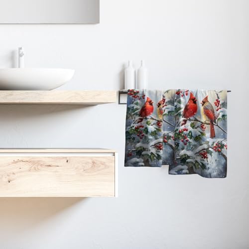 Winter Red Bird Hand Towels Pack of 2 Sweet Couple Cardinal Fingertip Towels - Image 6