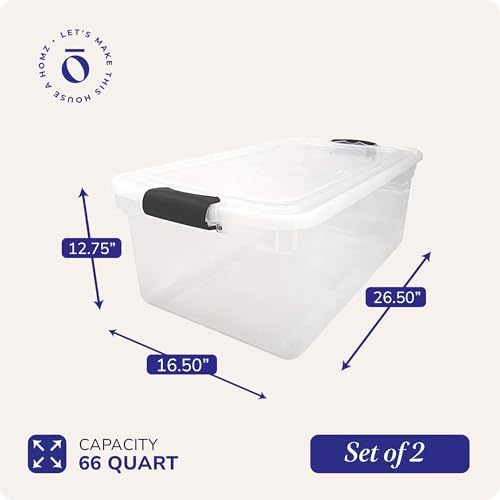 HOMZ Clear Plastic Storage Bins w/Latching Lid, 66 Qt, 2 Pack - Image 4