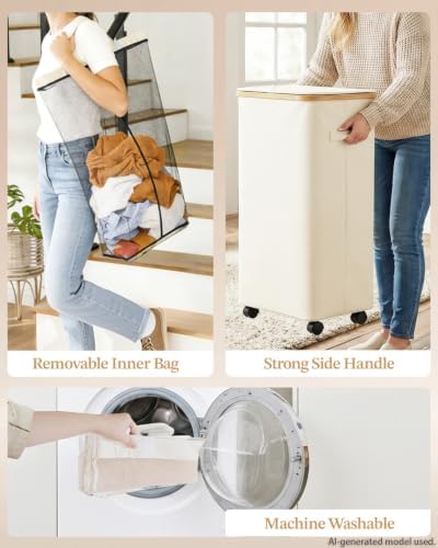 Laundry Basket with Wheels, 110L Large Rolling Laundry Hamper - Image 3