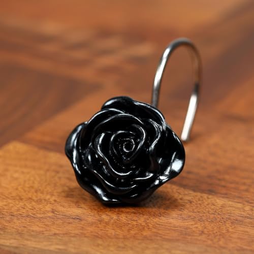 Black Rose Shower Curtain Hooks: Cute Flower Bathroom Curtain Rings - Image 6