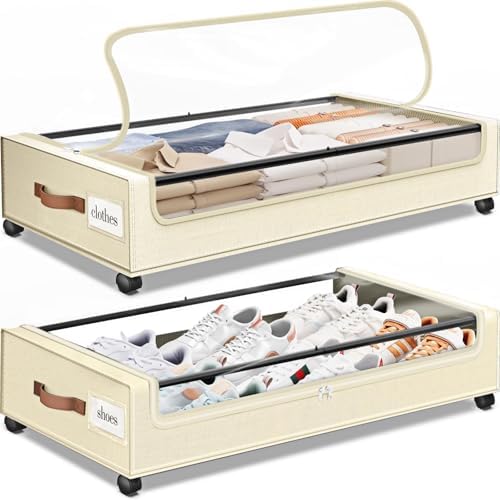 Under Bed Storage with Wheels 2Pack Storage Containers with Clear Window by SpaceHacks