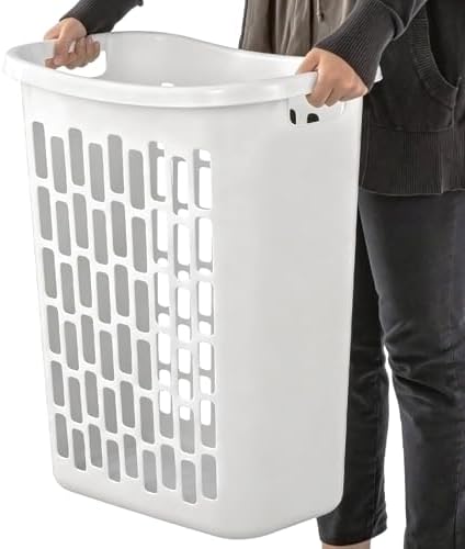 Large Plastic Laundry Hamper, Slim Rectangular, Ventilated, 63 Liter, by Unknown