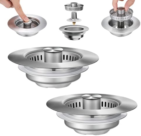 3-in-1 Kitchen Sink Drain Strainer & Sink Stopper 2 Pack : 304 Stainless Steel by Unknown