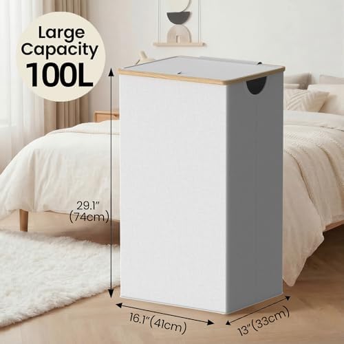 efluky Laundry Basket with Lid and Removable Bag, 100L Tall Laundry Hamper with - Image 2