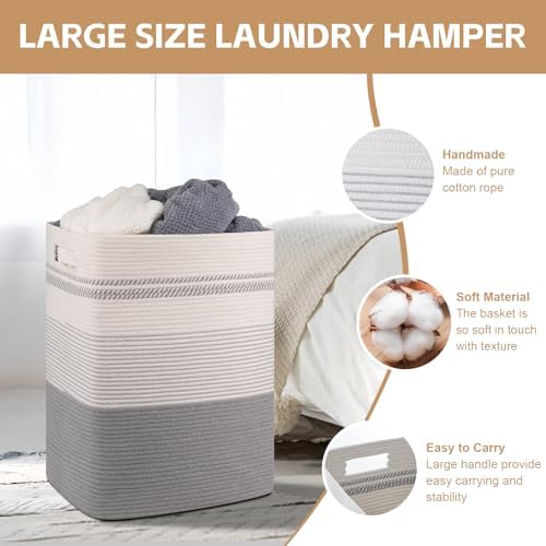 80L Large Cotton Rope Laundry Basket - Image 3