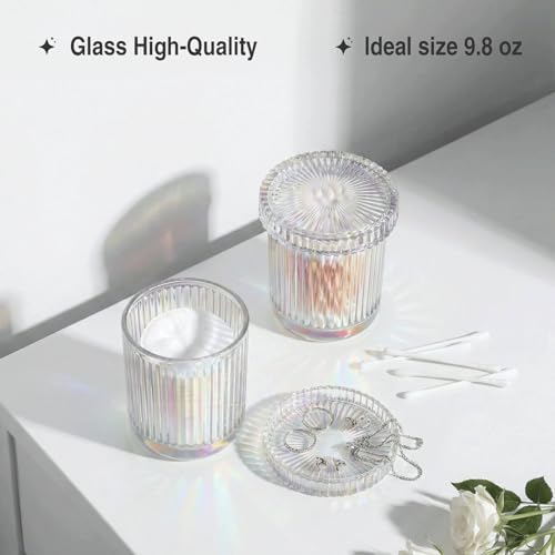Clear Iridescent Thick Glass Bathroom Qtip Holder, 2 Pack - Image 4