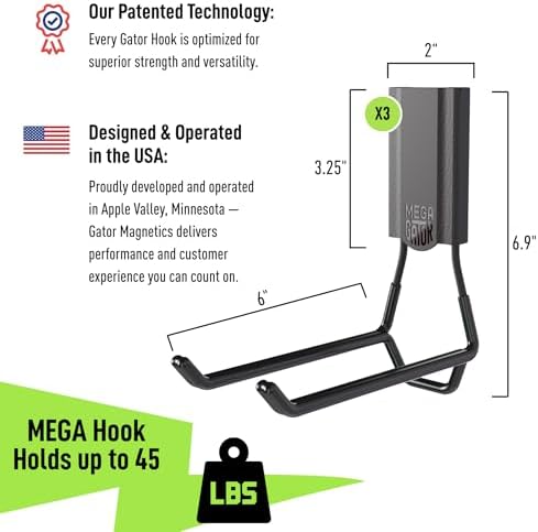 GATOR MAGNETICS MEGA 6 in Open Hooks, 45 lb Magnetic Hooks – 3 Pack - Image 2