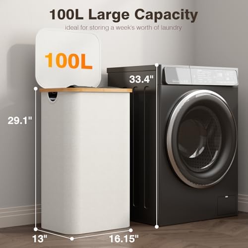 Bathola Laundry Hamper with Lid, Laundry Basket with Removable Bag - Image 2