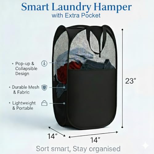 2-in-1 XL Hanging Laundry Hamper Bag 36x22in + Pop Up Mesh Laundry Basket - Image 5