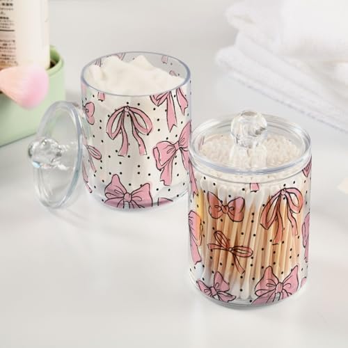 4 Pack Apothecary Jars Bathroom Bow Pink Qtip Holder Dispenser Clear Plastic - Image 5