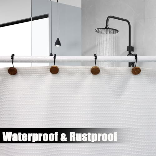 Wood Shower Curtain Hooks, Wooden Decorative Shower Curtain Rings, Modern Round - Image 5