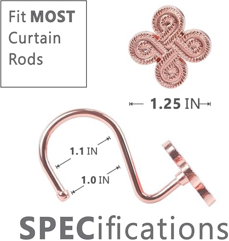 Rose Gold Shower Curtain Hooks: Rust Proof Metal Curtain Rings - Image 5