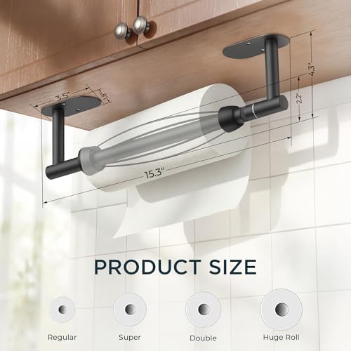 FORIOUS Paper Towel Holder Under Cabinet, One Hand Tear, Matte Black - Image 7