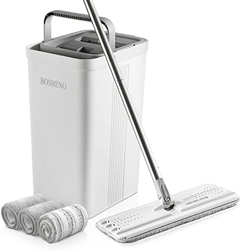 BOSHENG Mop and Bucket with Wringer Set, Flat Floor Mop and Bucket, with 3 by BOSHENG