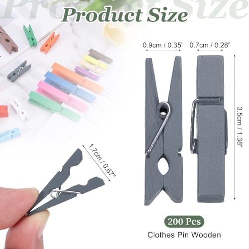 uxcell 200 Pcs Wooden Clothespins, 1.4 Inch Clothes Pins Wooden Colored Small - Image 2