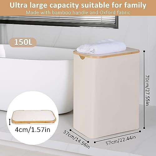 IEGrow Laundry Hamper with Lid, 150L Laundry Basket with 2 Mesh Bags - Image 2