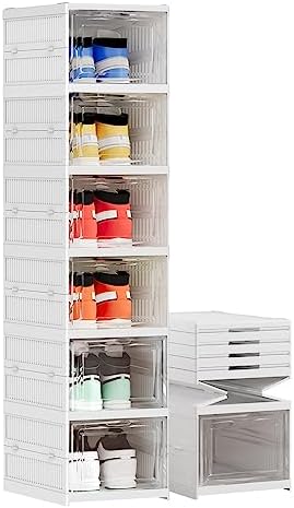 Shoe Storage Organizer Box 6-Tier Foldable Collapsible Stackable Shoe Rack Bins by Unknown