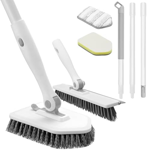 nacena Shower Scrubber with Long Handle, 4 in 1 Tile Tub Scrubber Brush with 3 by nacena