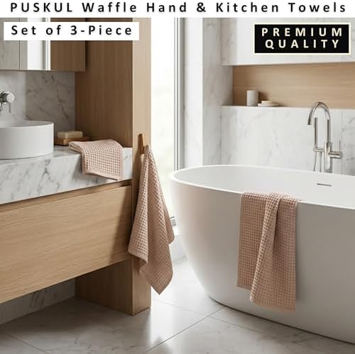 PÜSKÜL Natural 100% Turkish Cotton Waffle Hand and Kitchen Towels Set of 3 - Image 4