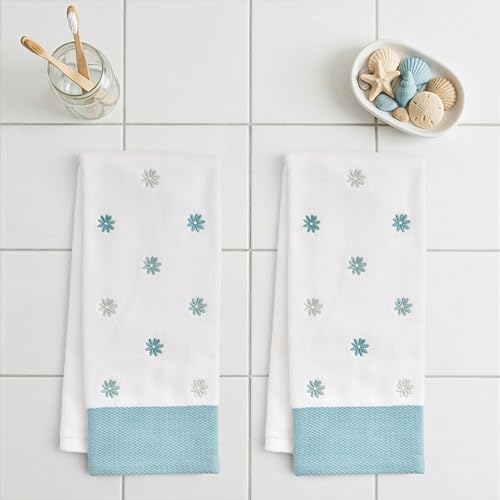 Ritz 2-Piece Cotton Velour Hand Towel Set, Embroidered Allover Daisies - Image 3