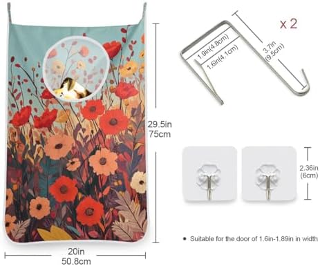 Autumn Poppy Flowers Door Hanging Laundry Hamper Bag - Image 3