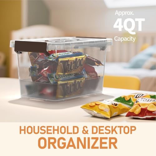 8 Pack Plastic Storage Latch Bins, 4 Quart Clear Plastic Handle Box - Image 3