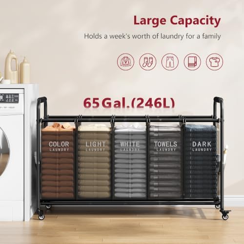Tajsoon 5 Bag Laundry Sorter, 5 Section Laundry Hamper - Image 4