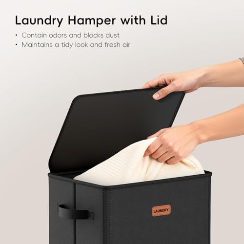 100L Laundry Hamper with Lid, Large Clothes Hampers with Removable Bag - Image 4