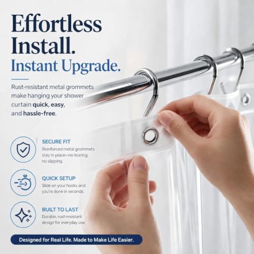 EHZNZIE White Shower Curtain Liner 72x72, PEVA Waterproof Bath Curtain - Image 4