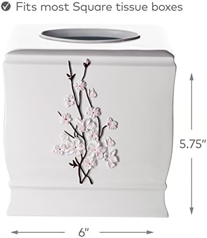 Vanda Cherry Blossom White Square Resin Tissue Box Cover - Image 2