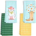 Ritz 4-Piece Kitchen Towel Set, Meowdy Cat & Daisy Boot Prints by RITZ
