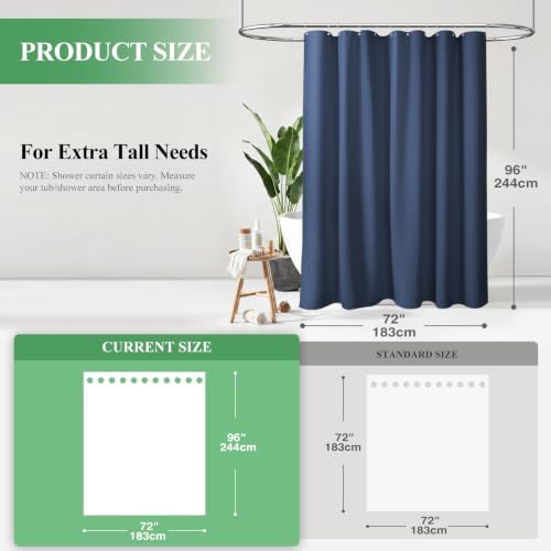 Dynamene Extra Long Waffle Shower Curtain 256 GSM Fabric 72x96 Navy Blue - Image 2