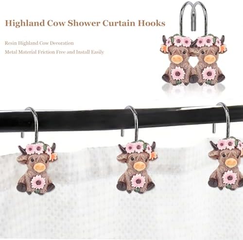 Highland Cow Shower Curtain Hooks 12pcs Resin Decorative Shower Curtain Hooks - Image 4