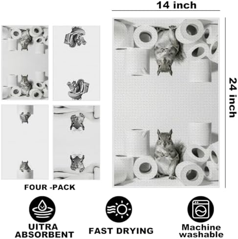 Jztco 4 Pcs Funny Squirrel Hand Towels, Squirrel Gifts Reusable Dish Towels - Image 2