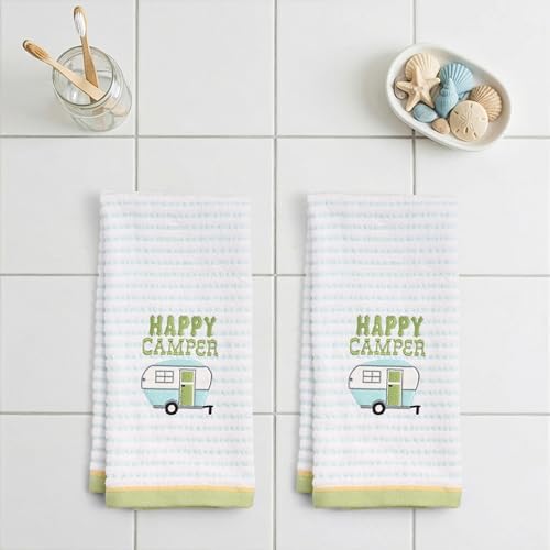 Ritz 2-Piece Cotton Velour Bathroom Hand Towel Set, Embroidered Happy Camper - Image 3