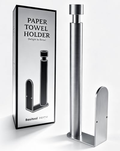 Paper Towel Holder Under Cabinet Adhesive or Drilling Silver by Basitool