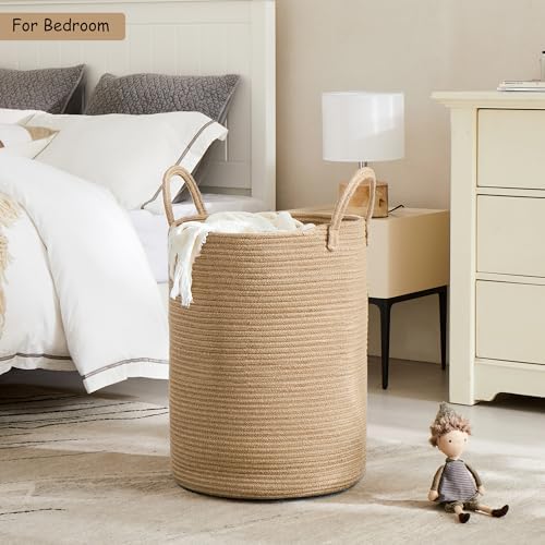 80L Extra Large Jute Woven Rope Laundry Basket Tall Wicker Hamper - Image 2