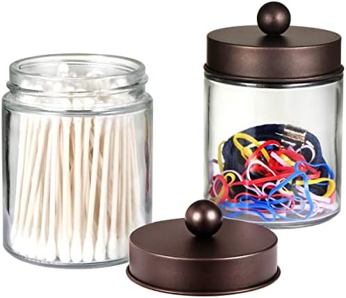 Amolliar Apothecary Jar Bathroom Storage Qtip Holder Glass, Bronze 2Pack - Image 3