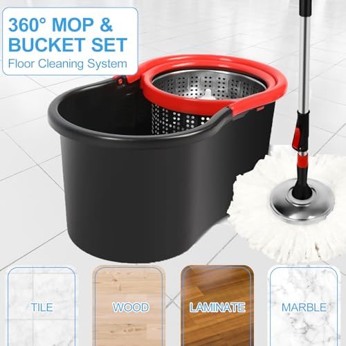 Spin Mop and Bucket with Wringer Set, 3 Washable Microfiber Pads Included - Image 6