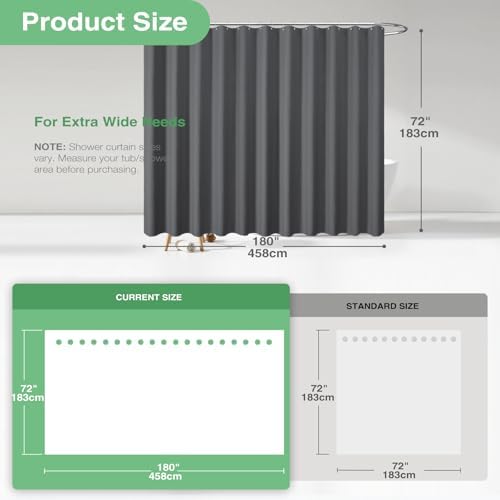 Dynamene Extra Wide Waffle Shower Curtain 256 GSM 180"x72" Charcoal Grey - Image 3